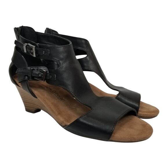 Croft & Barrow Ortholite  Low Wedge Heel Faux Vegan Leather Peep Toe Shoes 8.5 - Picture 1 of 8